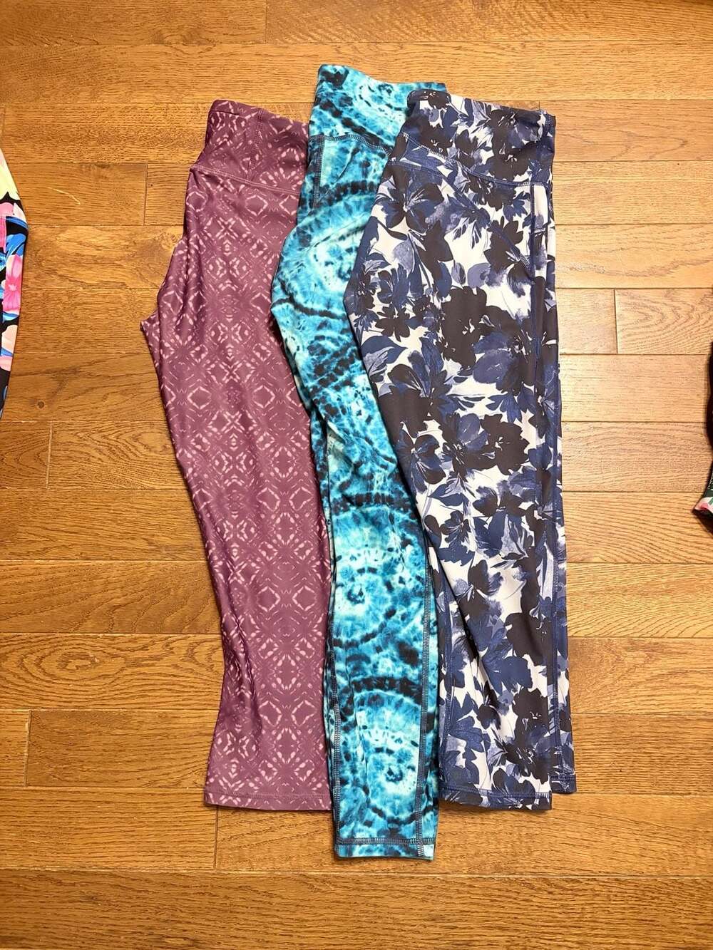 Fabletics cropped Leggings  Set of 3- Floral, Tie-Dye, and Geometric Print - Siz